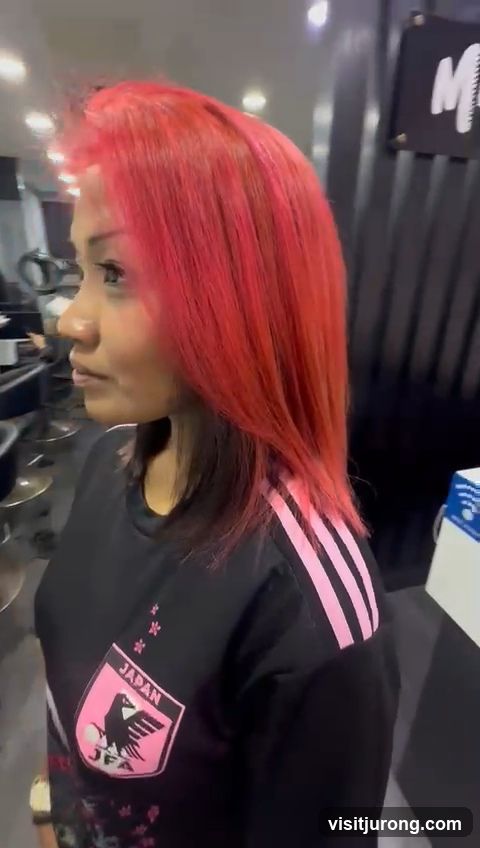 Woman with bright red hair