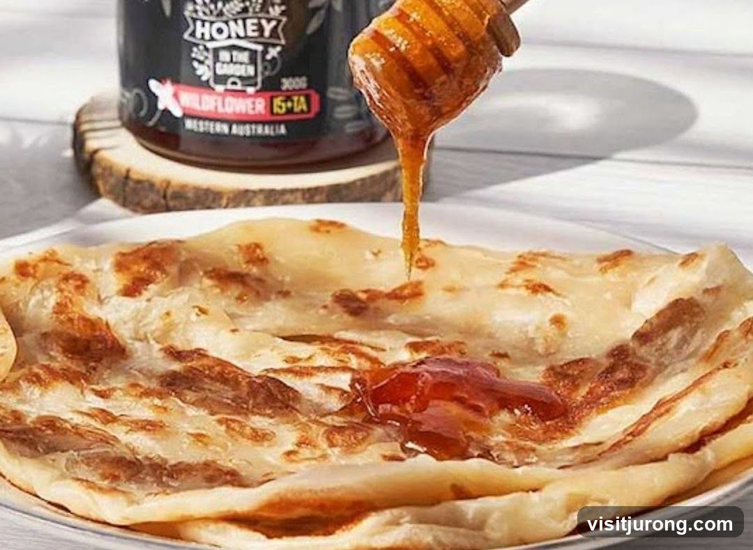 Honey drizzled on flatbread