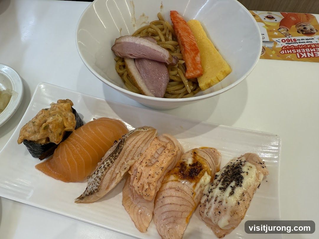 Salmon Sushi and Noodles