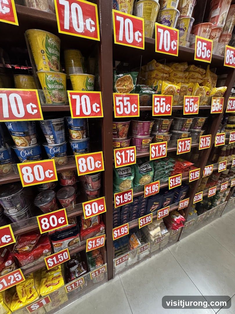Aisle of Instant Noodles and Snacks