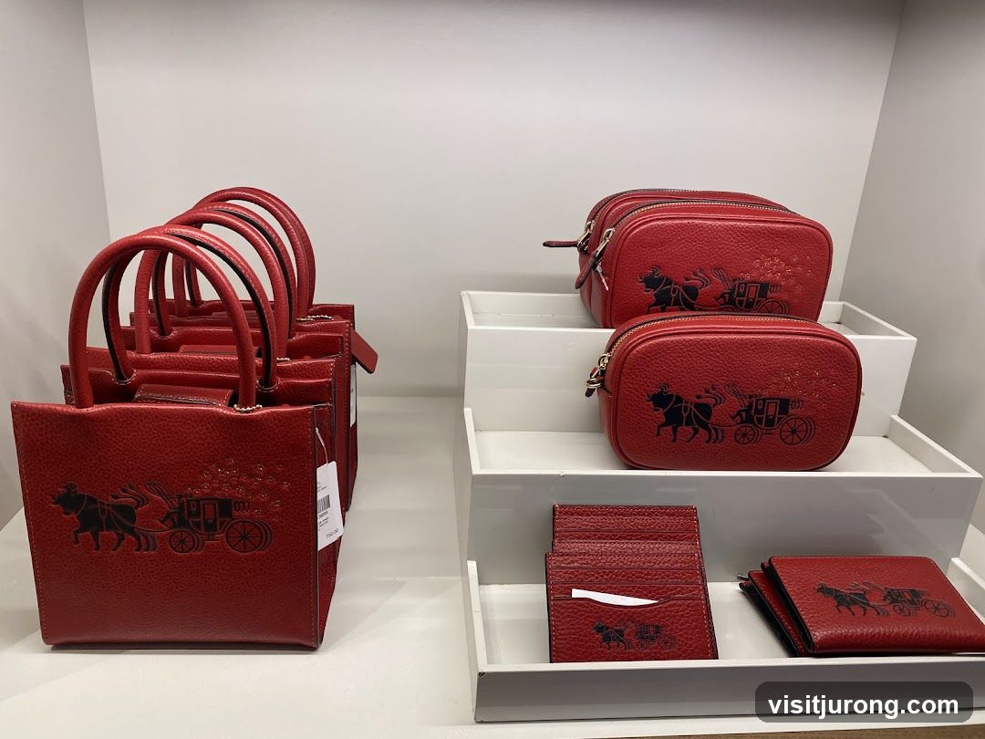 Red Leather Accessories with Horse and Carriage Motif