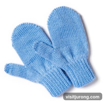 Blue knitted mittens