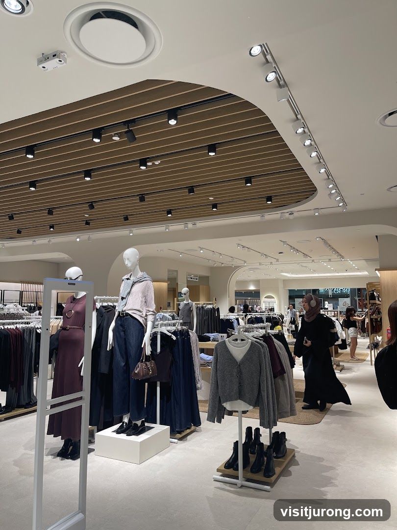 Clothing store interior with mannequins and clothing racks