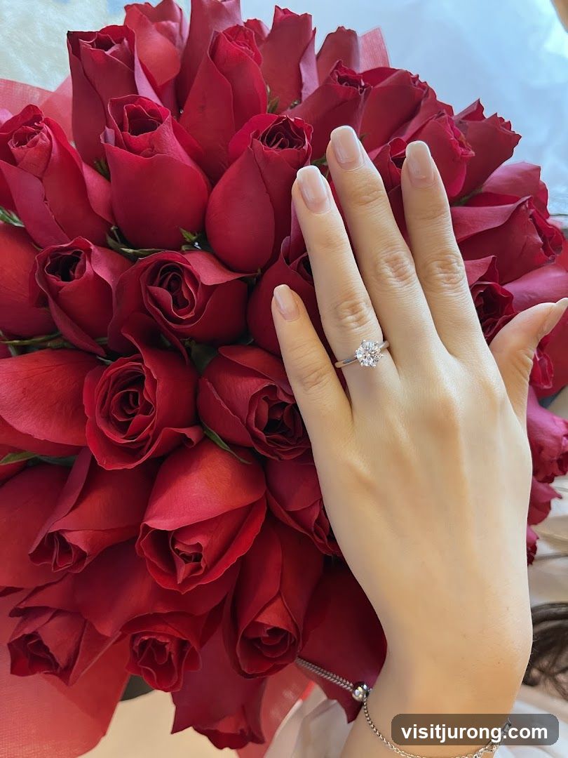 Diamond Ring on Hand with Roses