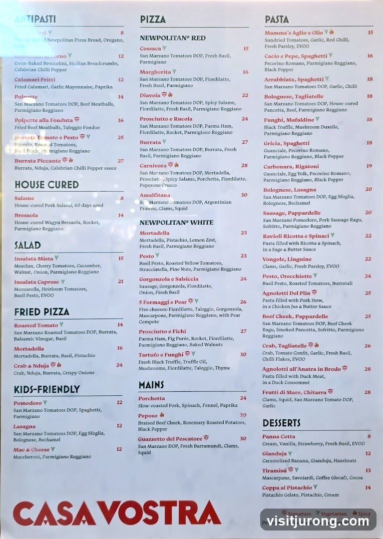 Casa Nostra Menu