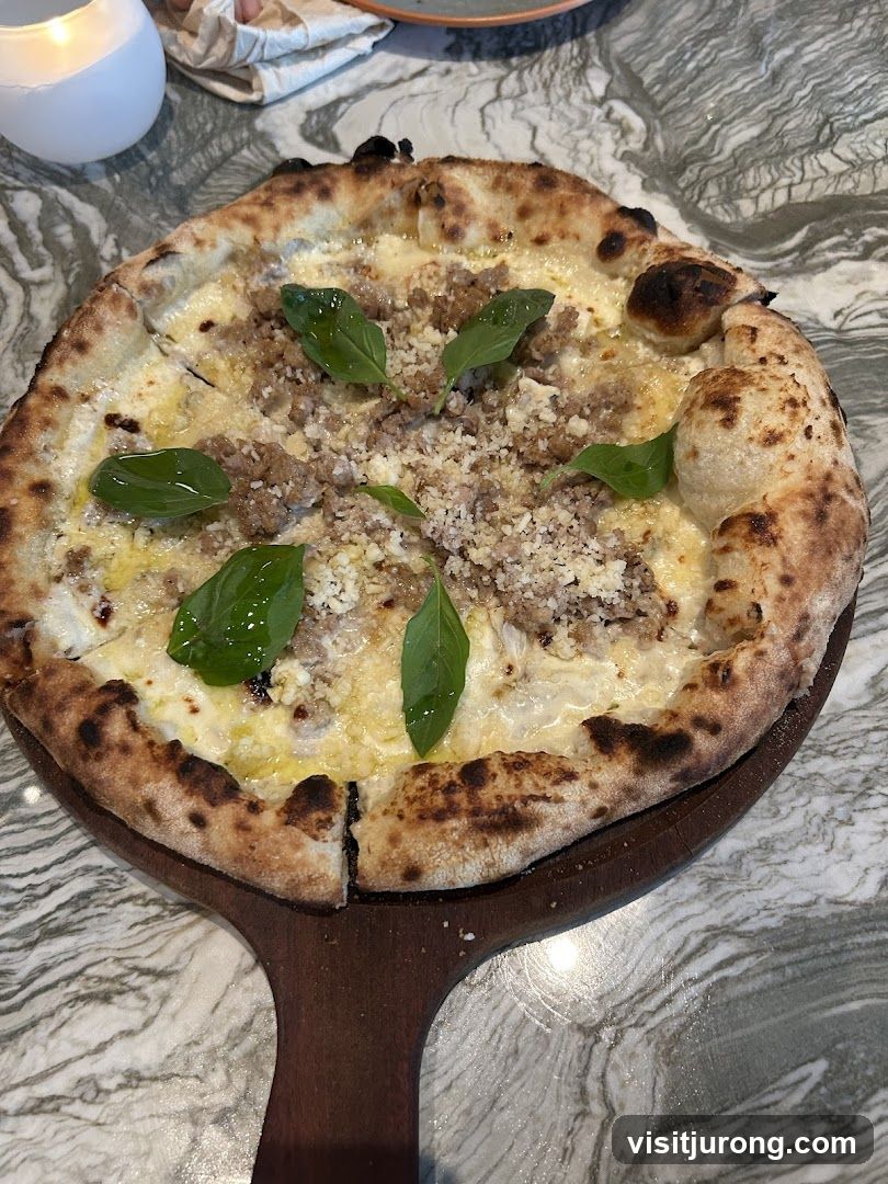 Pizza with Sausage and Basil