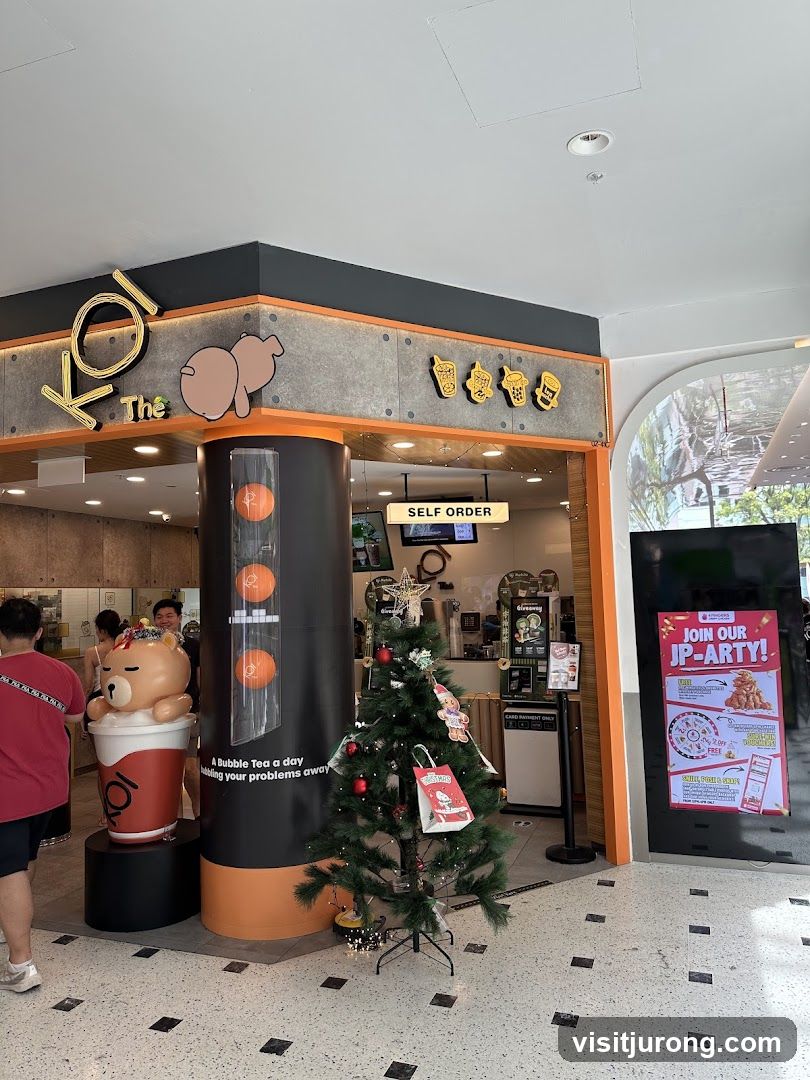 Bubble Tea Shop Entrance with Christmas Decorations