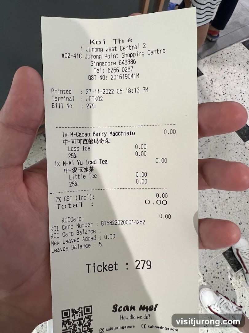 Receipt from Koi Thé