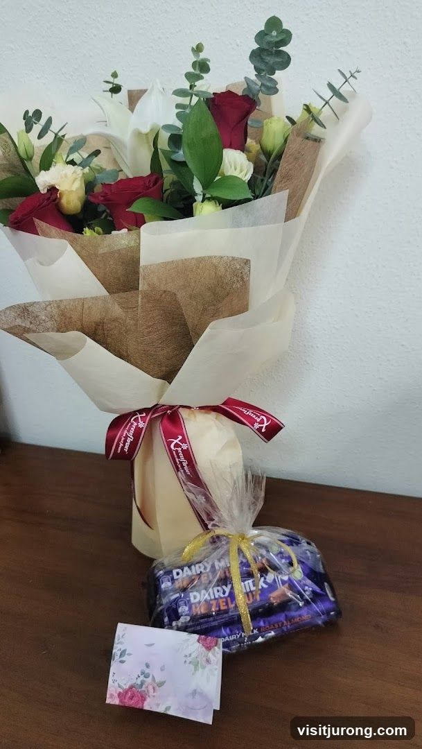 Flower bouquet with chocolates