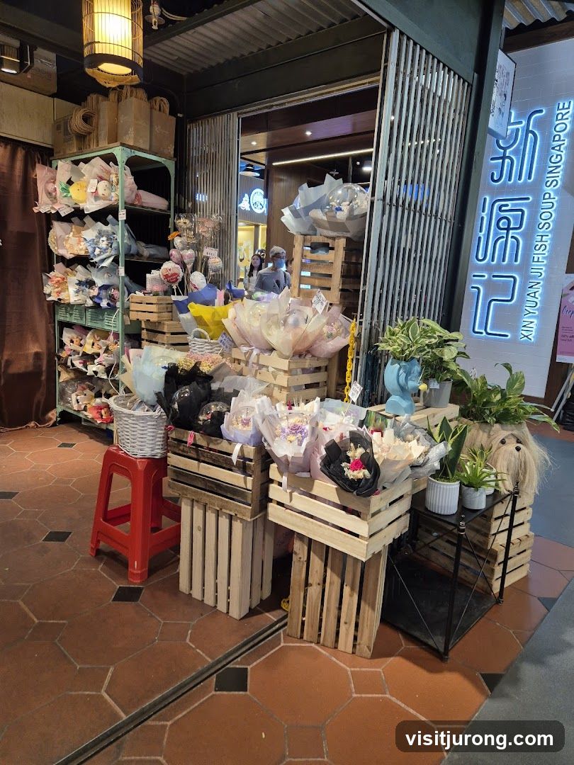 Flower stall with neon sign