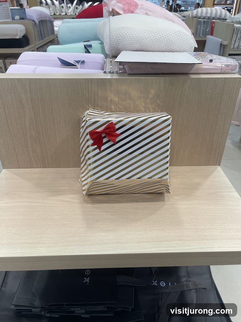 Gift-wrapped item on display