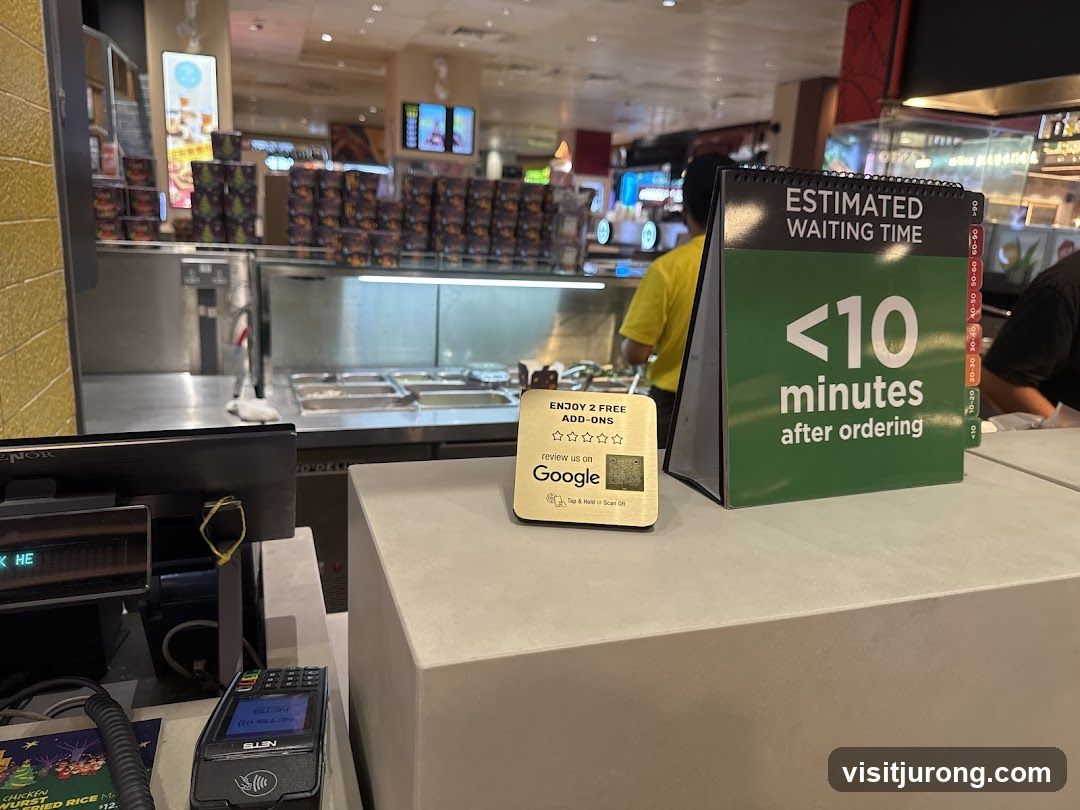 Restaurant counter with waiting time sign