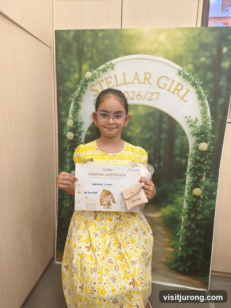 Girl Holding a Piercing Certificate