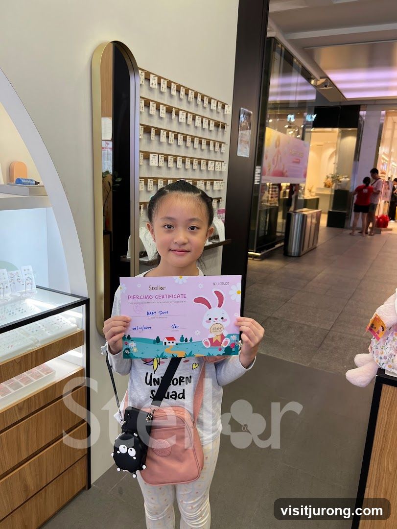 Girl Holding a Piercing Certificate