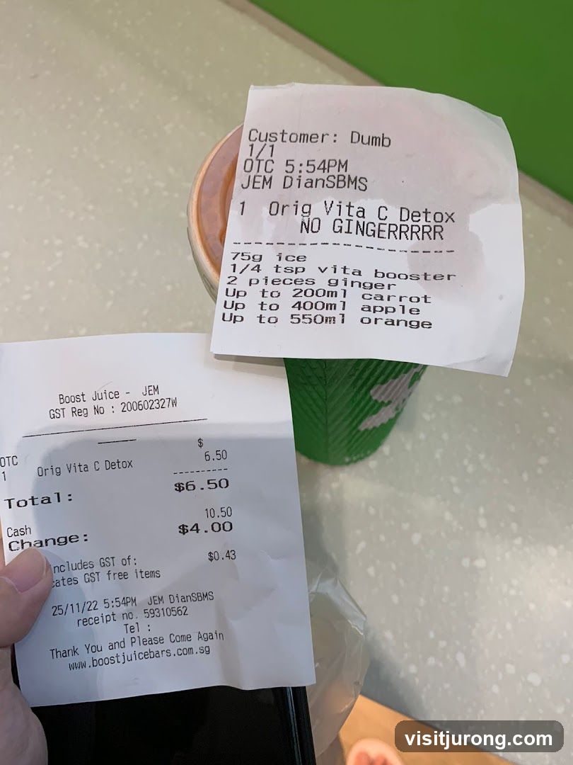 Receipt from Boost Juice