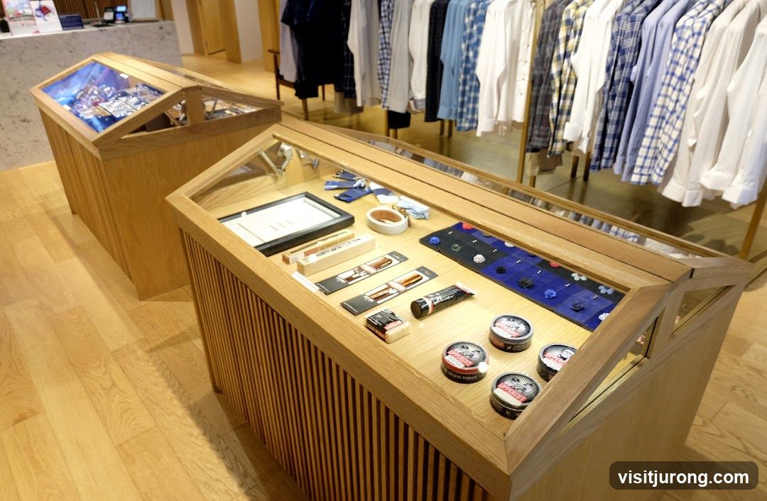 Display Cases with Men's Accessories and Clothing Racks