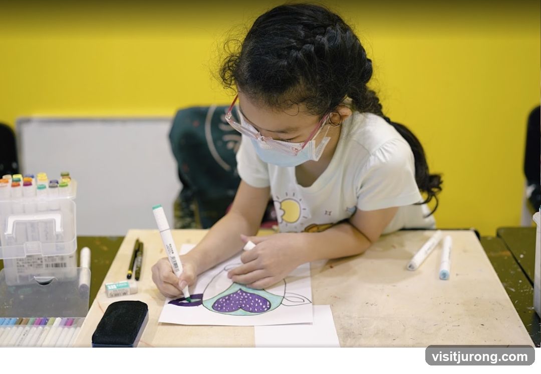 Child drawing with markers