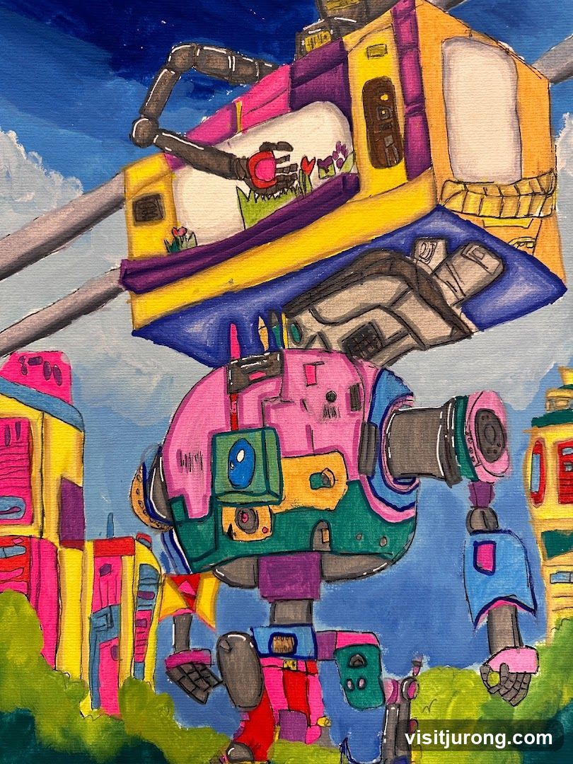 Robot with Colorful Buildings