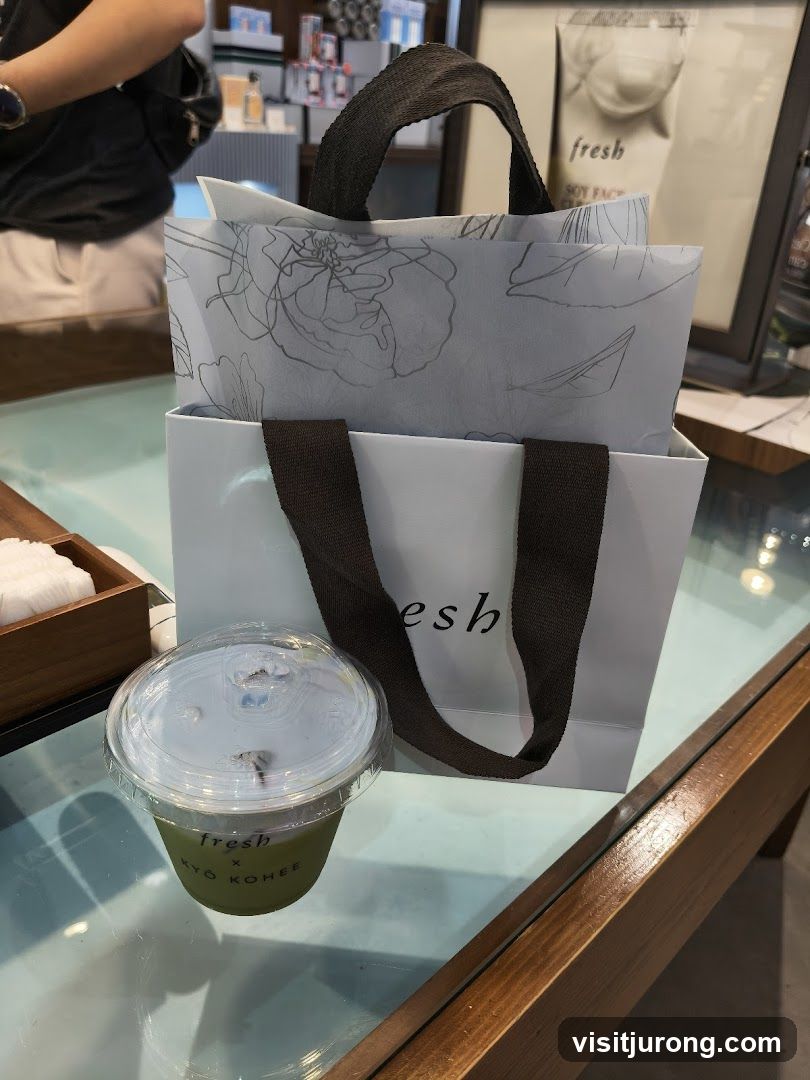 Fresh branded shopping bag and drink