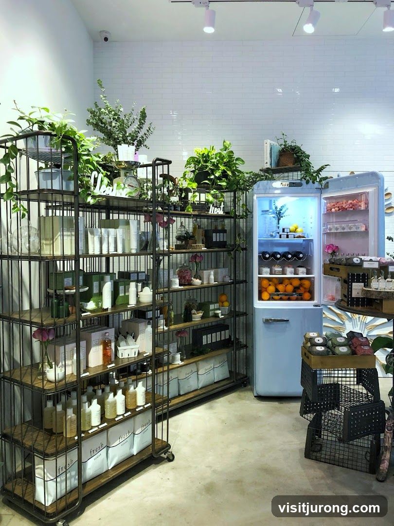 Store Interior with Shelving and Refrigerator