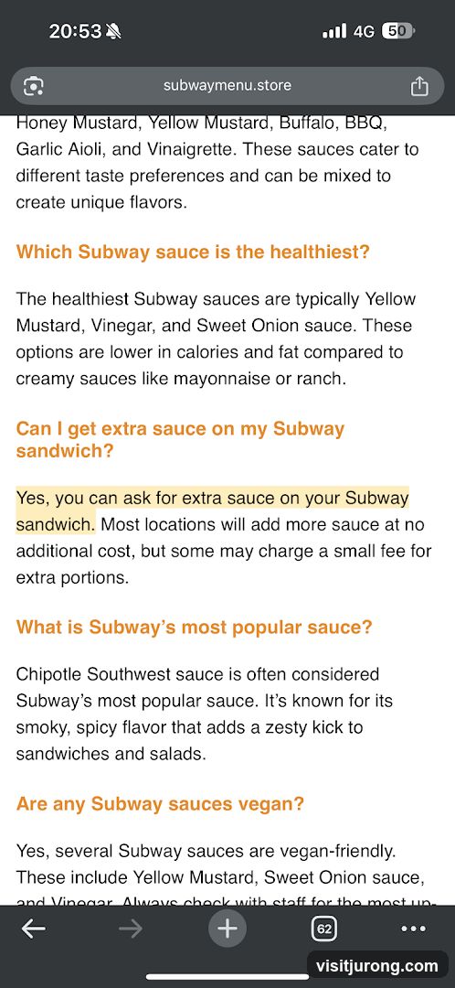 Subway Sauces Information