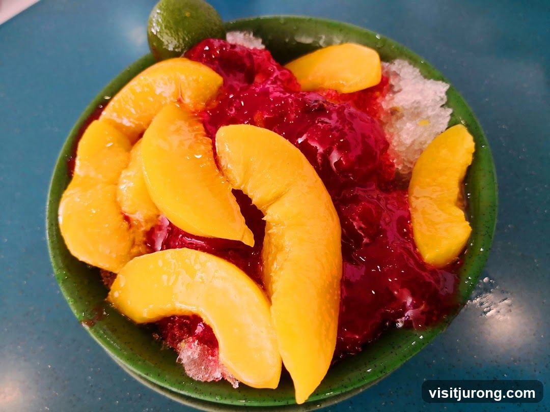 Shaved Ice with Peaches and Berry Syrup