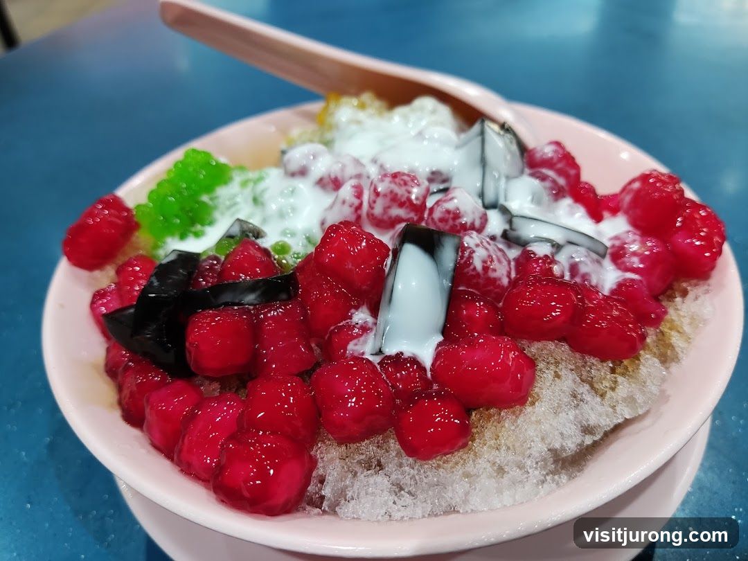 Dessert with Red Spheres and Green Boba