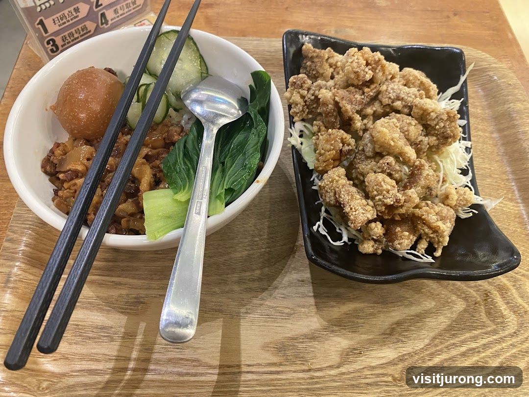Taiwanese Braised Pork Rice with Fried Chicken