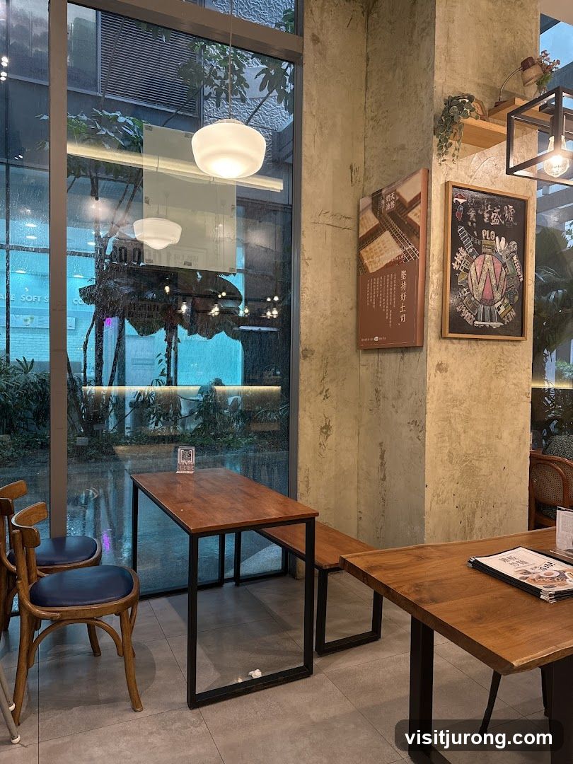 Cafe Interior with Wooden Tables and Chairs