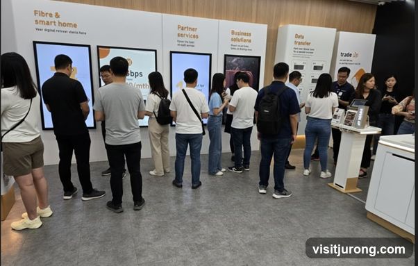 People looking at digital displays in a store
