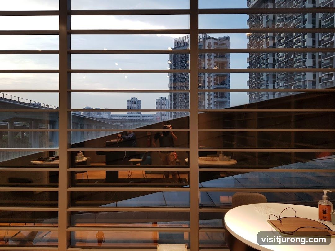 Interior view with city skyline