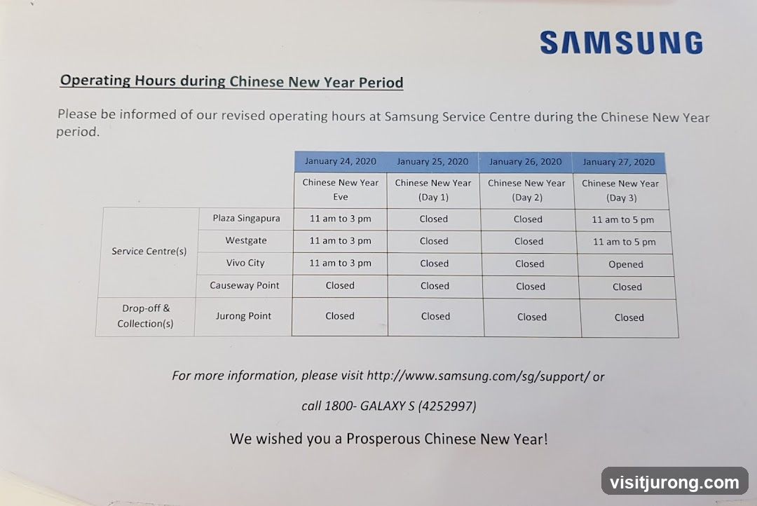 Samsung Service Centre Operating Hours during Chinese New Year Period