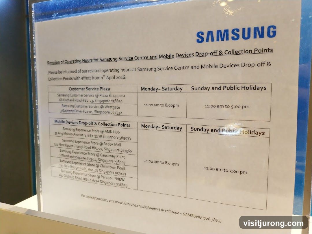 Samsung Operating Hours Notice