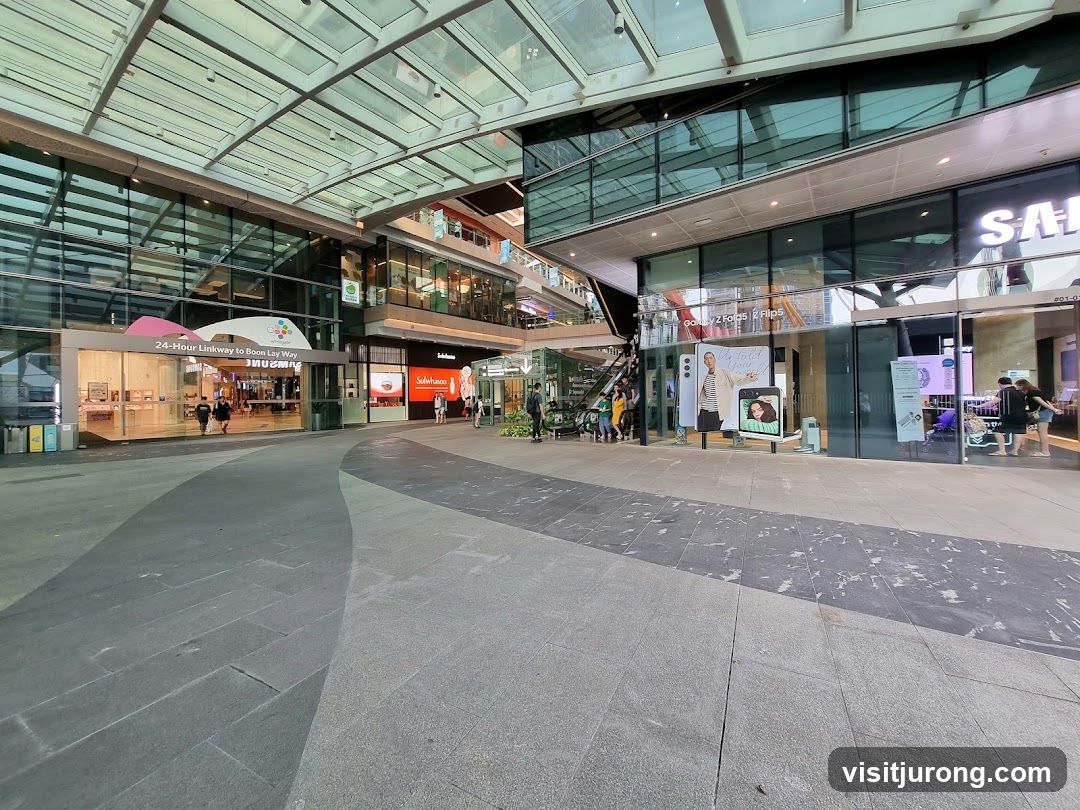 Outdoor shopping mall walkway