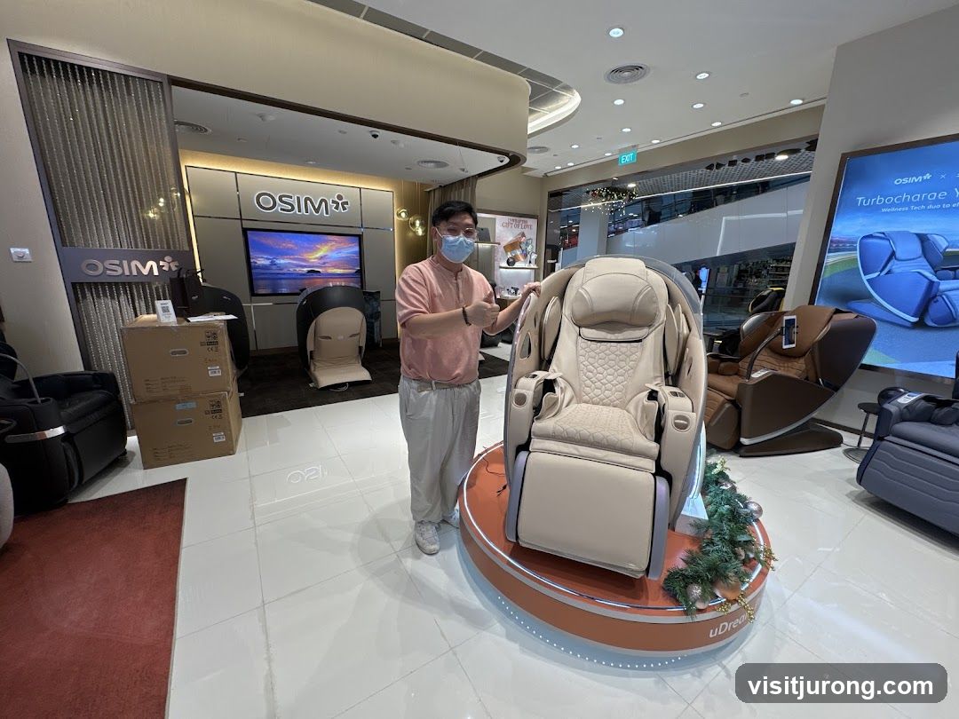 Man in a store with massage chairs