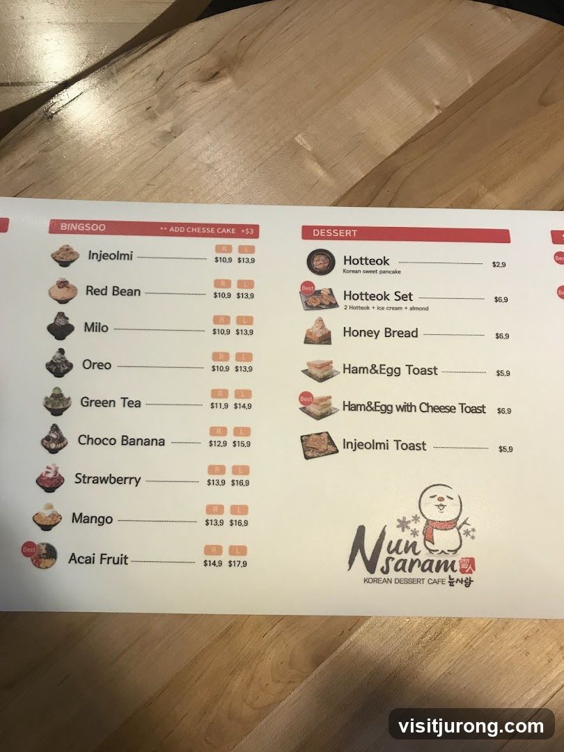 Nun Saram Korean Dessert Cafe Menu