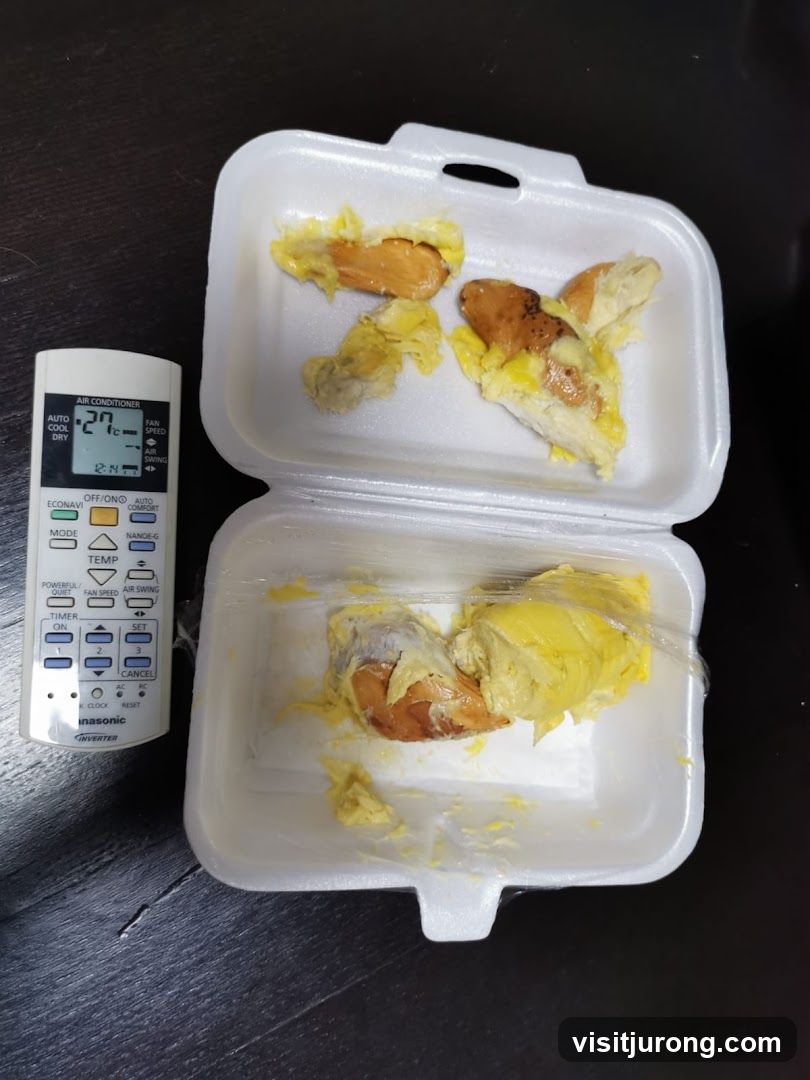 Durian in a container with a remote control