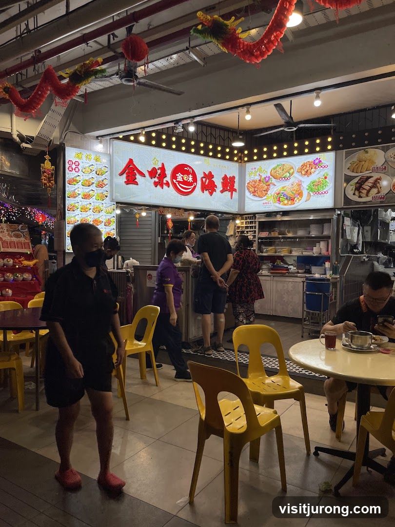 Busy Food Stall with Customers