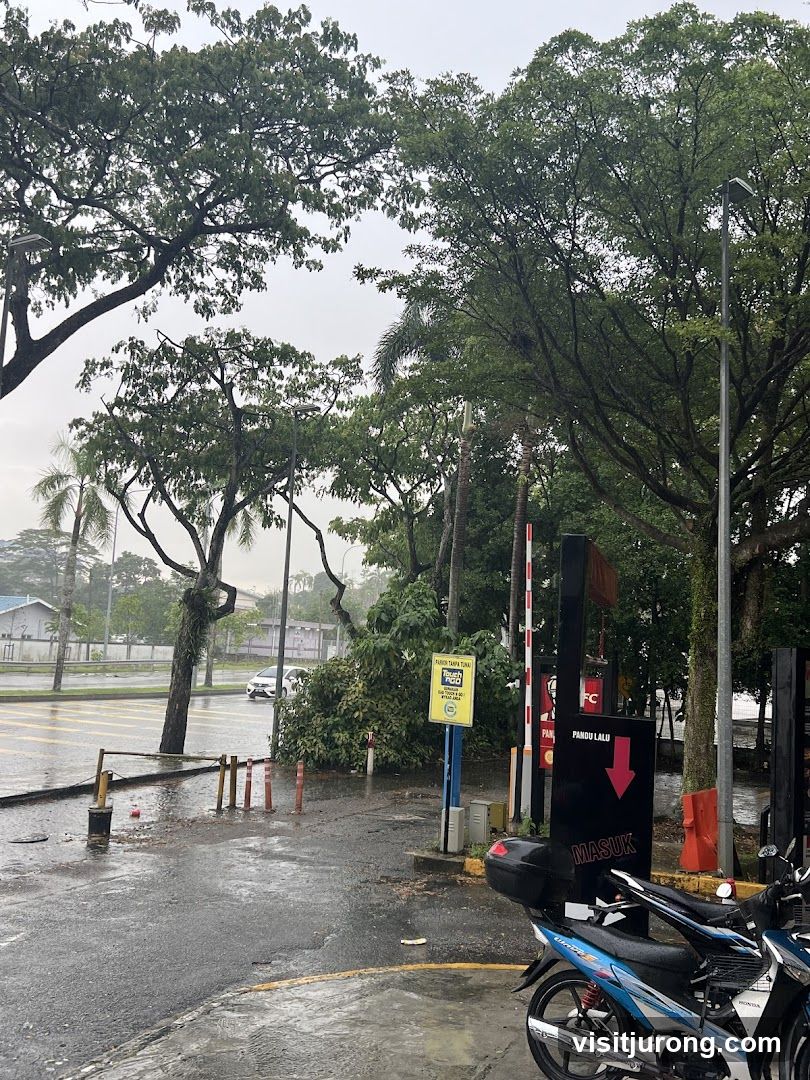 Drive-thru entrance on a rainy day