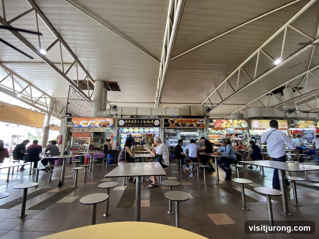 Hawker Centre with Food Stalls and Diners