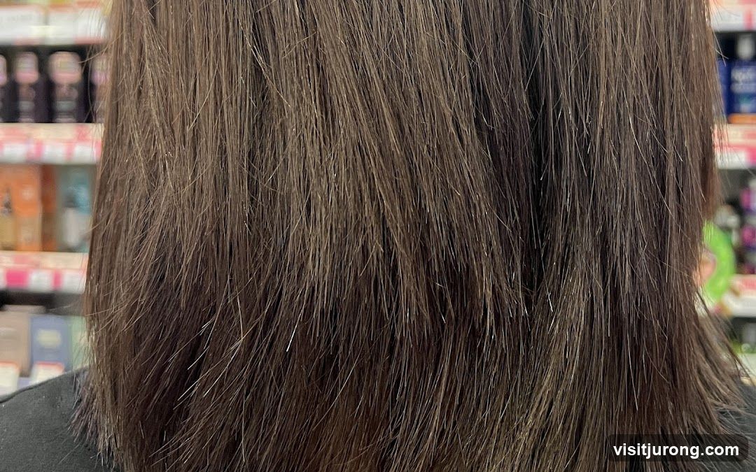 Hair in front of shelves
