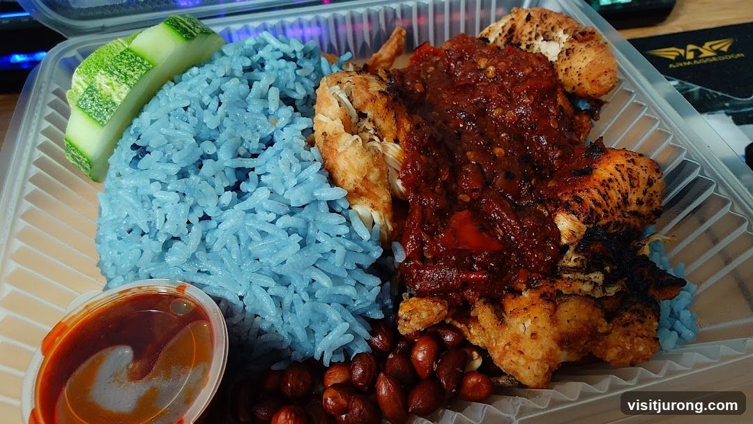 Nasi Kerabu with Fried Chicken