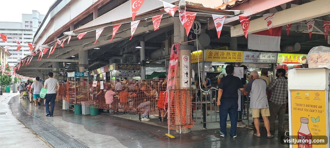 Hawker Centre with Singaporean Flags