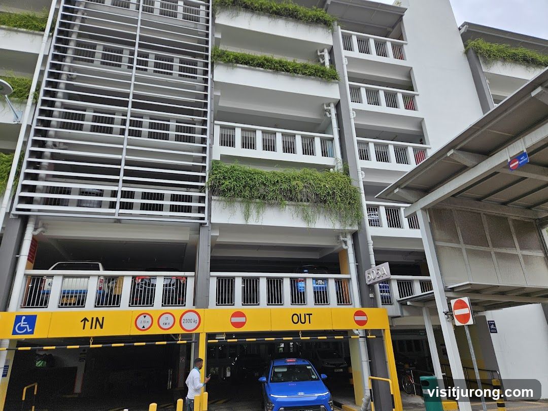 Multi-level parking garage entrance