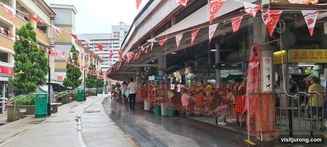 Outdoor Food Stalls with Singaporean Flags