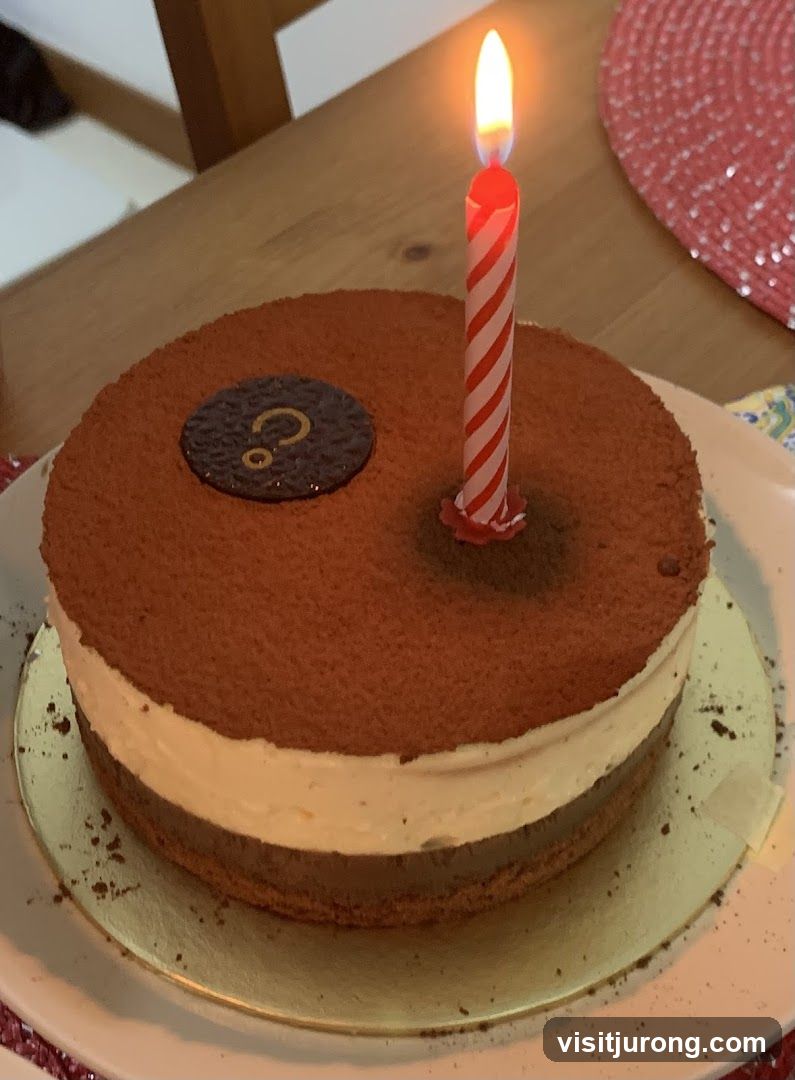Chocolate cake with a lit candle