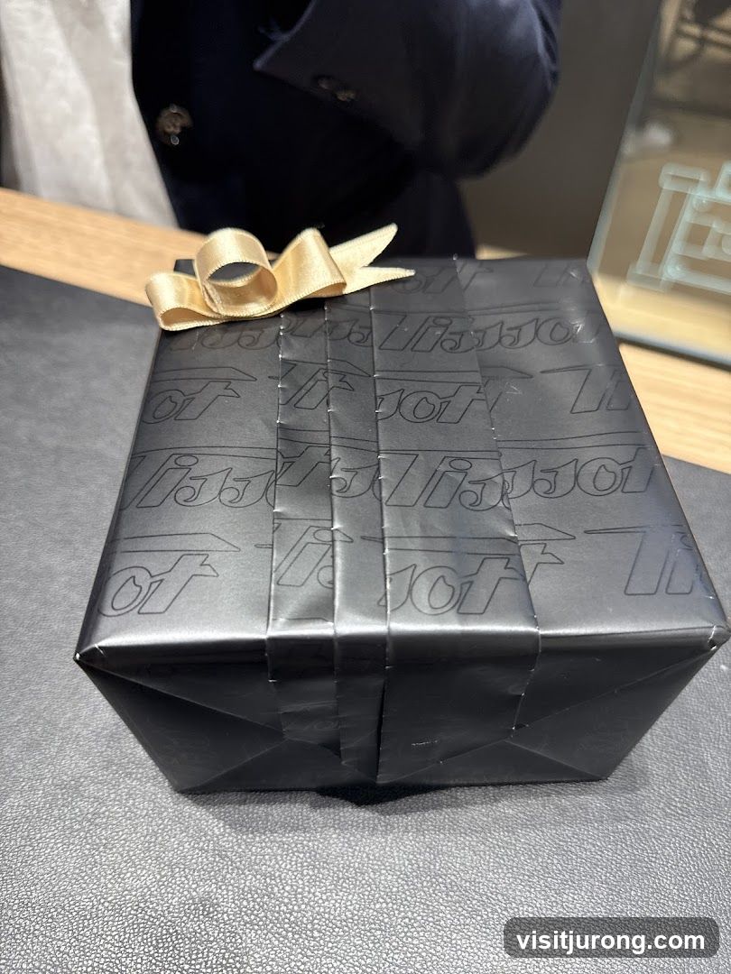 Gift-wrapped box with ribbon