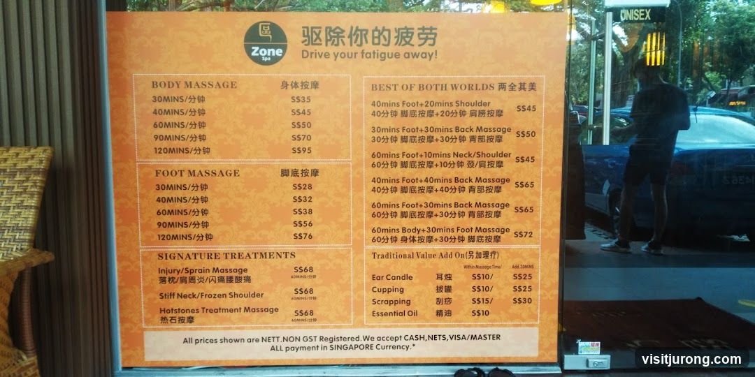 Zone Spa Menu