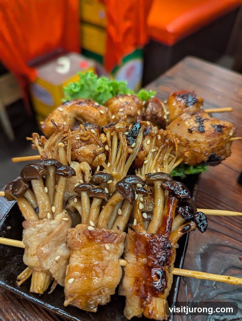 Skewers of Enoki Mushrooms and Chicken