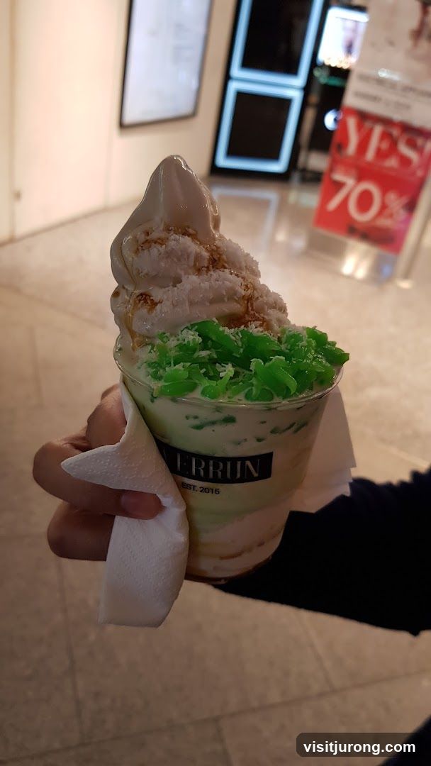 Dessert with green jelly and coconut